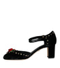 Dolce & Gabbana Black Velvet Roses Ankle Strap Pumps Shoes