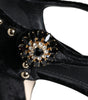Dolce & Gabbana Black Velvet Roses Ankle Strap Pumps Shoes