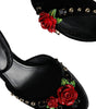 Dolce & Gabbana Black Velvet Roses Ankle Strap Pumps Shoes