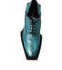 Dolce & Gabbana Blue Leather Derby Block Heels Dress Shoes