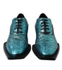 Dolce & Gabbana Blue Leather Derby Block Heels Dress Shoes