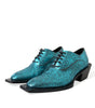 Dolce & Gabbana Blue Leather Derby Block Heels Dress Shoes