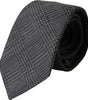 Dolce &amp; Gabbana Dark Gray Plaid Patterned Silk Adjustable Men Tie