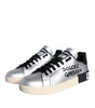 Dolce & Gabbana Silver Portofino Calf Leather Sneakers Shoes
