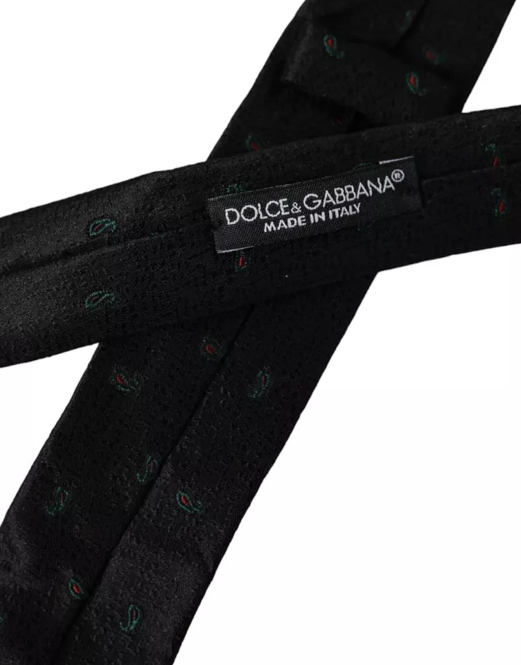 Dolce &amp; Gabbana Black Fantasy 100% Silk Adjustable Men Tie