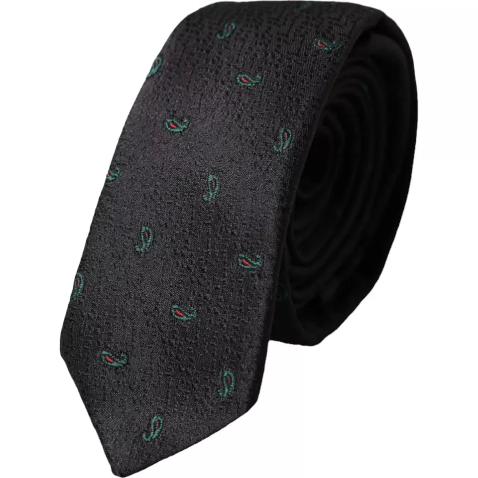 Dolce &amp; Gabbana Black Fantasy 100% Silk Adjustable Men Tie