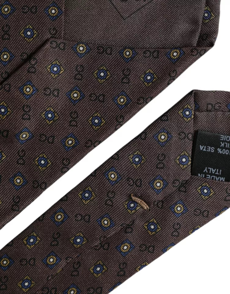 Dolce &amp; Gabbana Brown Silk Branded Logo Adjustable Men Tie
