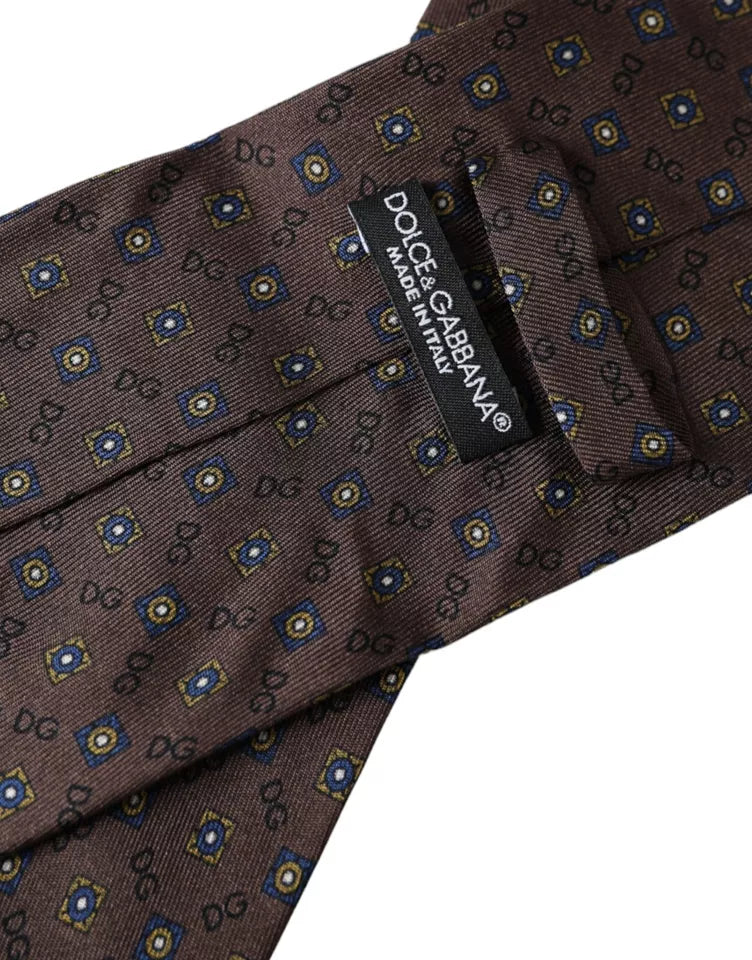 Dolce &amp; Gabbana Brown Silk Branded Logo Adjustable Men Tie