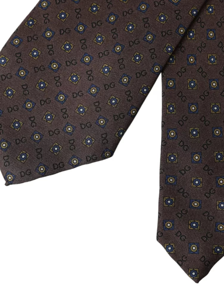 Dolce &amp; Gabbana Brown Silk Branded Logo Adjustable Men Tie