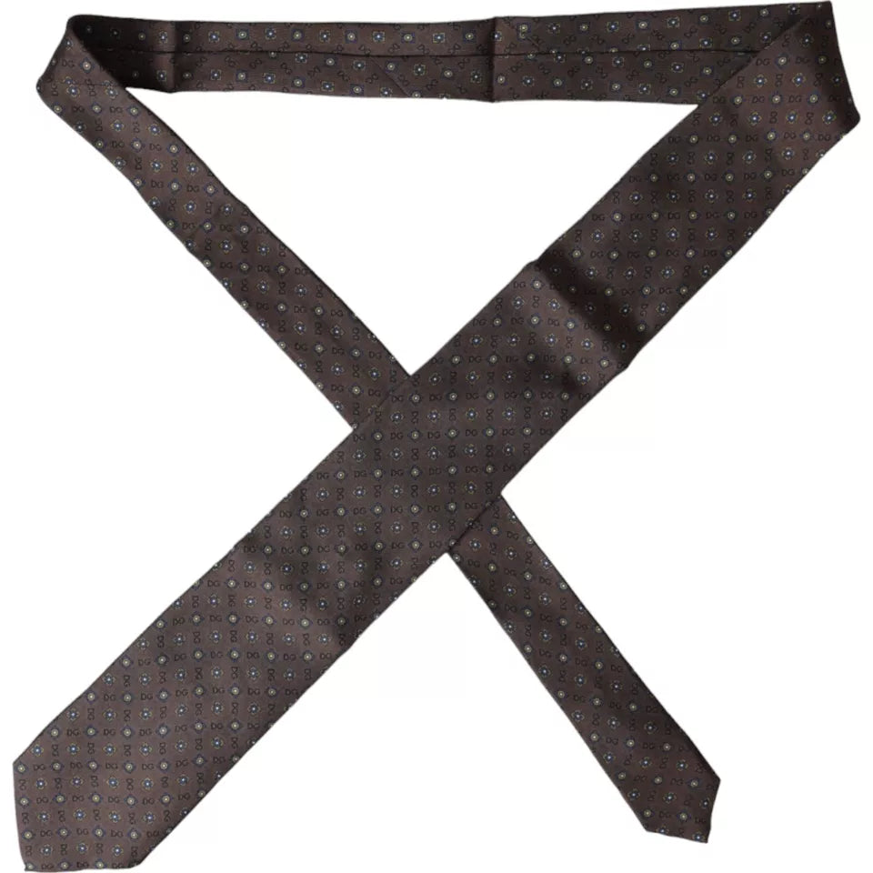 Dolce &amp; Gabbana Brown Silk Branded Logo Adjustable Men Tie
