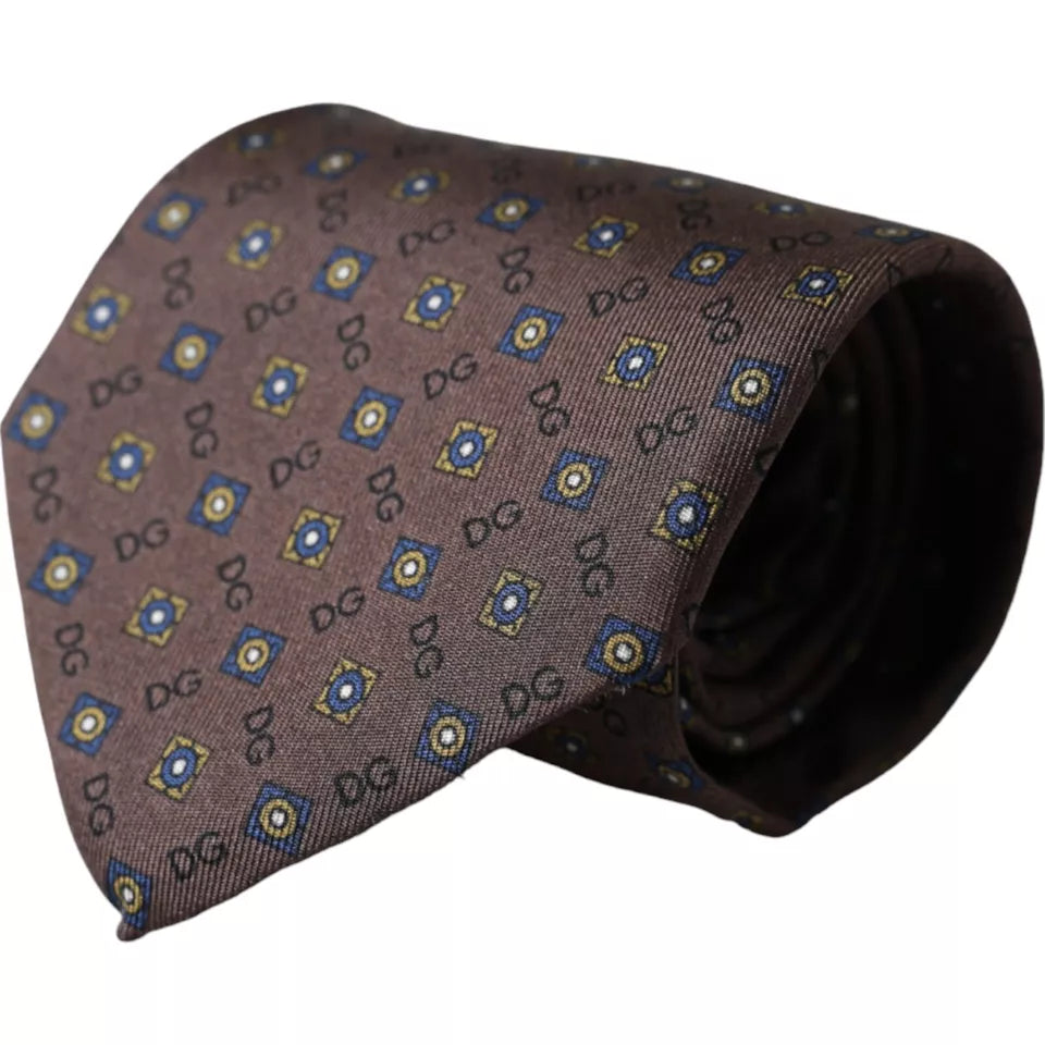 Dolce &amp; Gabbana Brown Silk Branded Logo Adjustable Men Tie