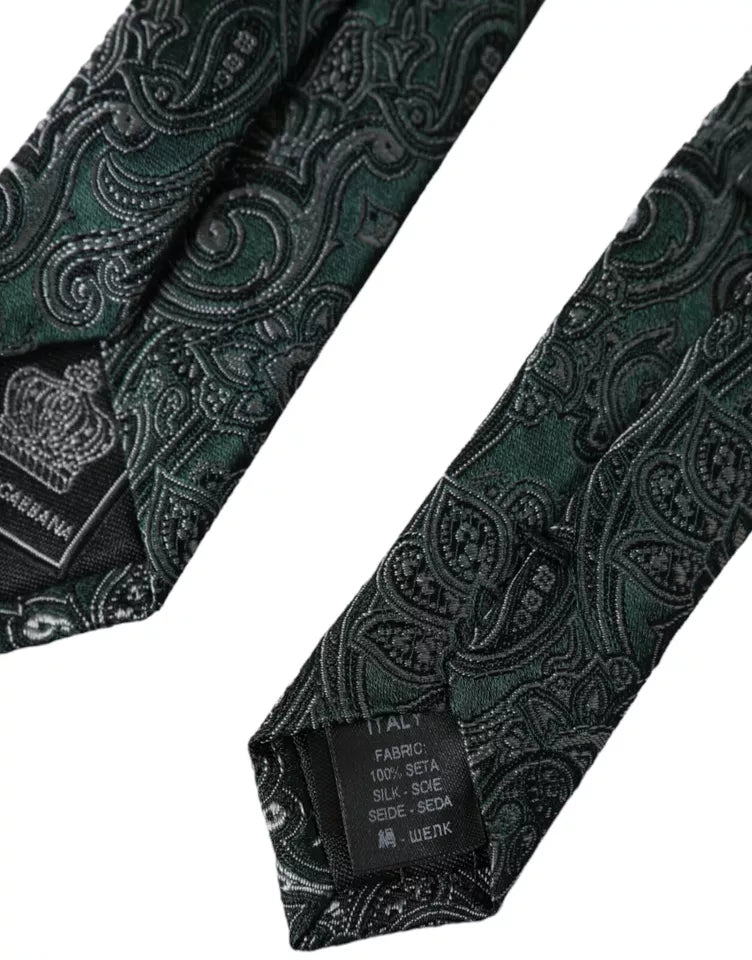 Dolce &amp; Gabbana Green Floral Pattern 100% Silk Adjustable Men Tie