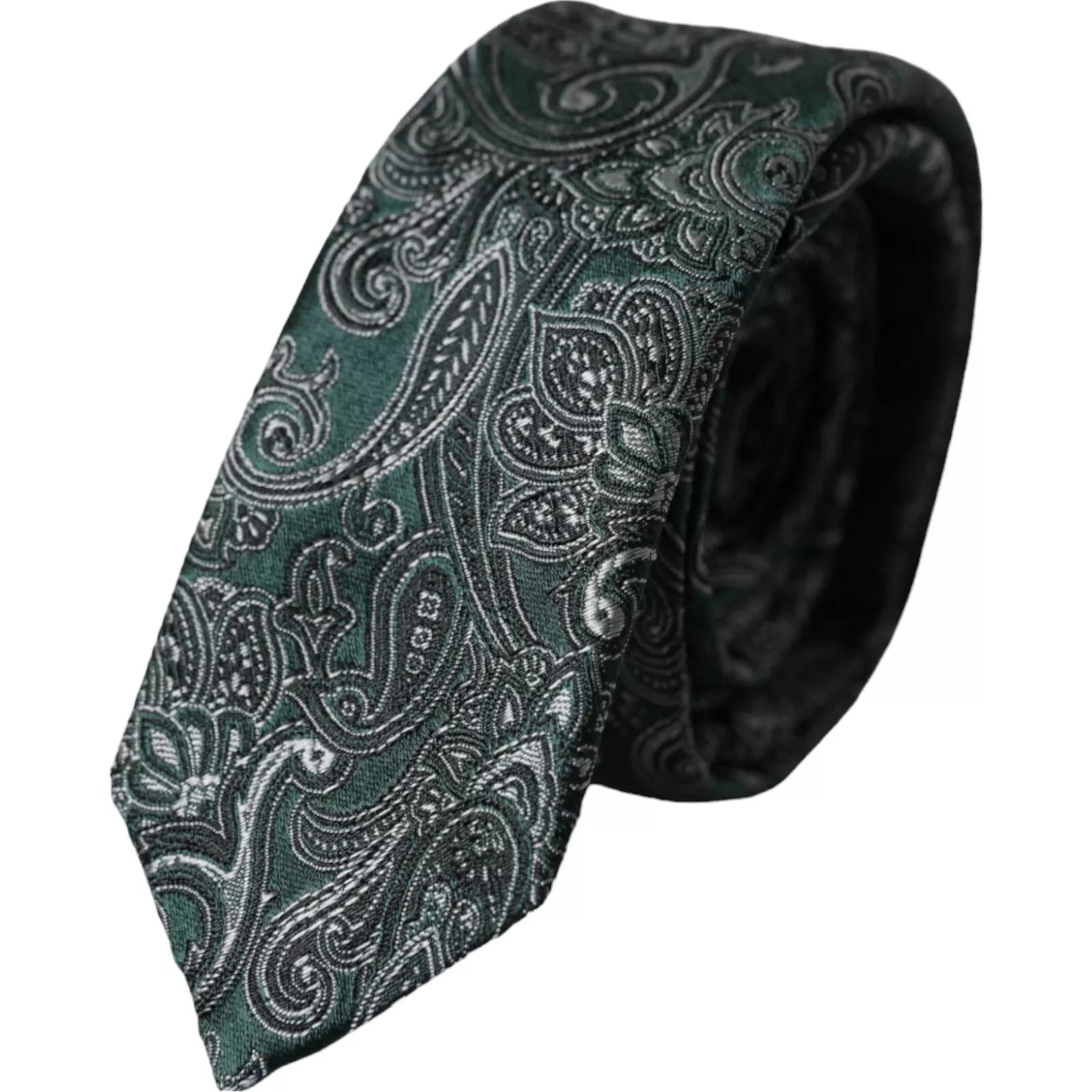 Dolce &amp; Gabbana Green Floral Pattern 100% Silk Adjustable Men Tie