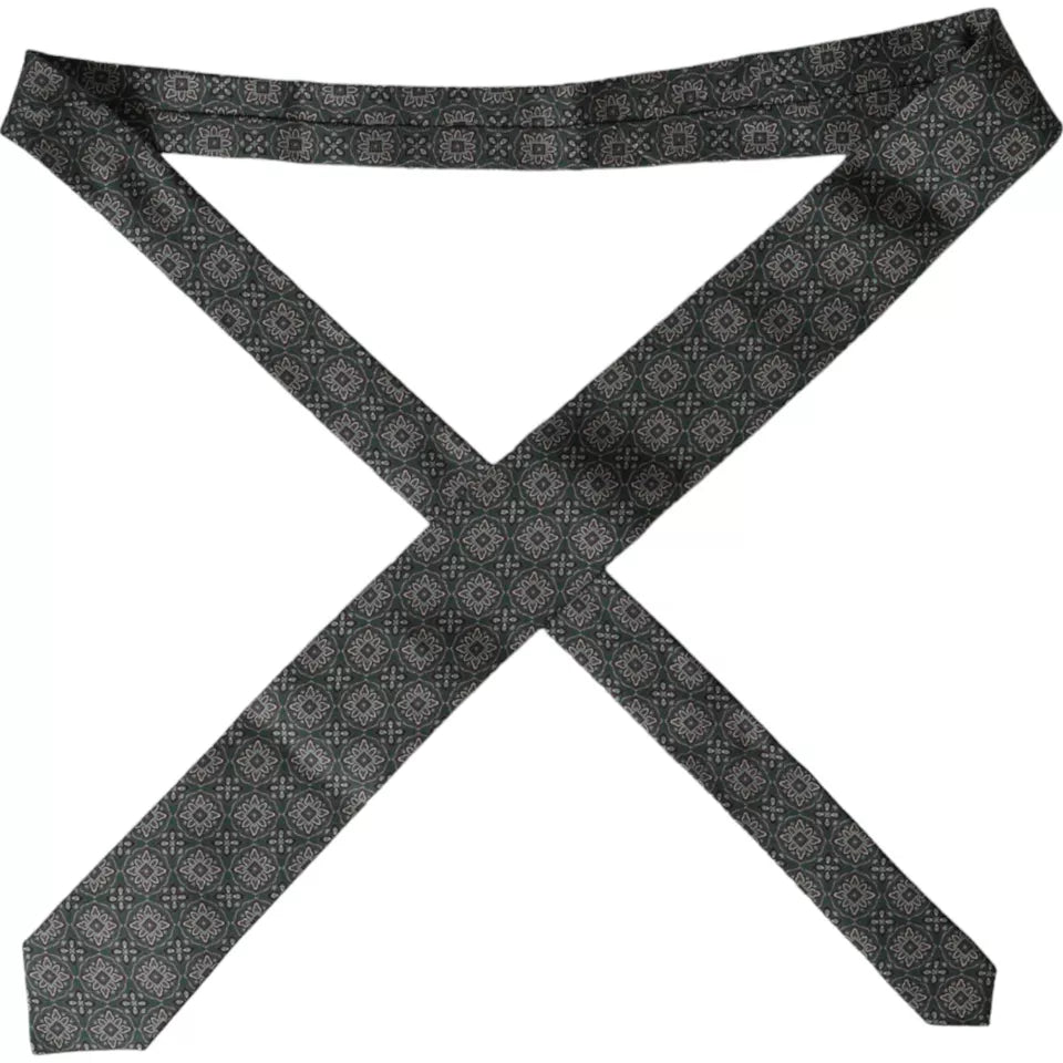 Dolce &amp; Gabbana Green Patterned 100% Silk Adjustable Men Tie