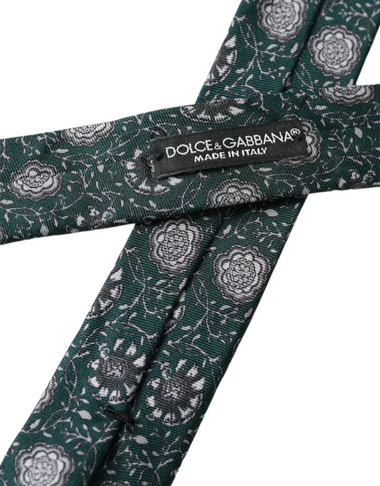 Dolce &amp; Gabbana Green Floral Print Silk Adjustable Men Tie
