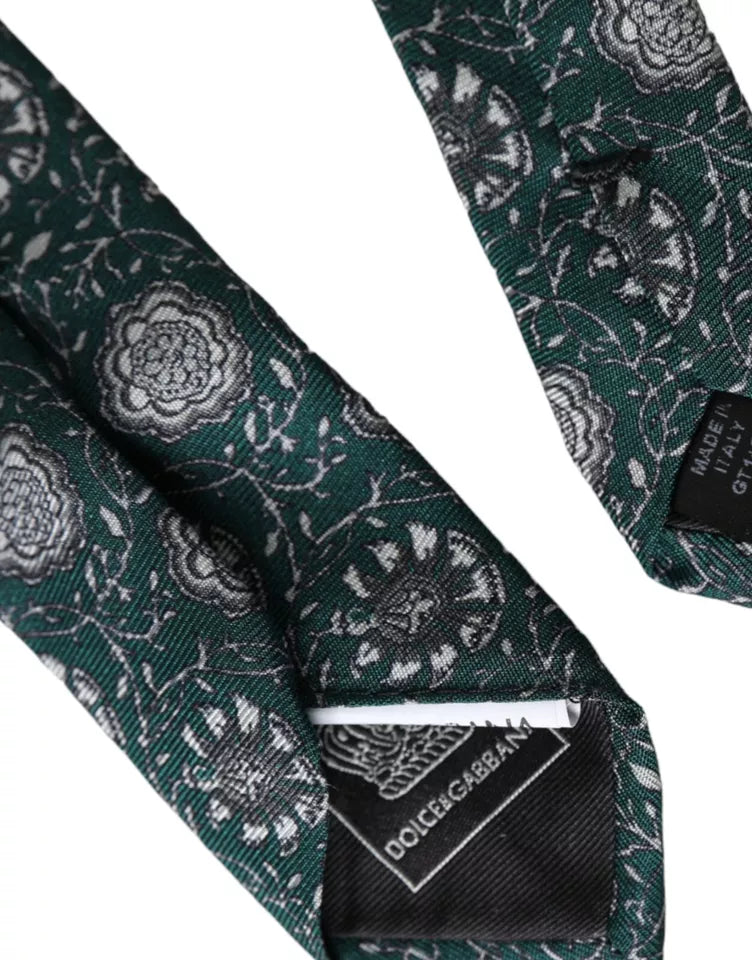 Dolce &amp; Gabbana Green Floral Print Silk Adjustable Men Tie