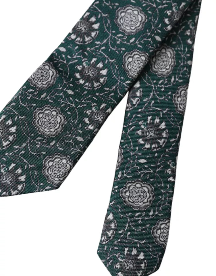 Dolce &amp; Gabbana Green Floral Print Silk Adjustable Men Tie