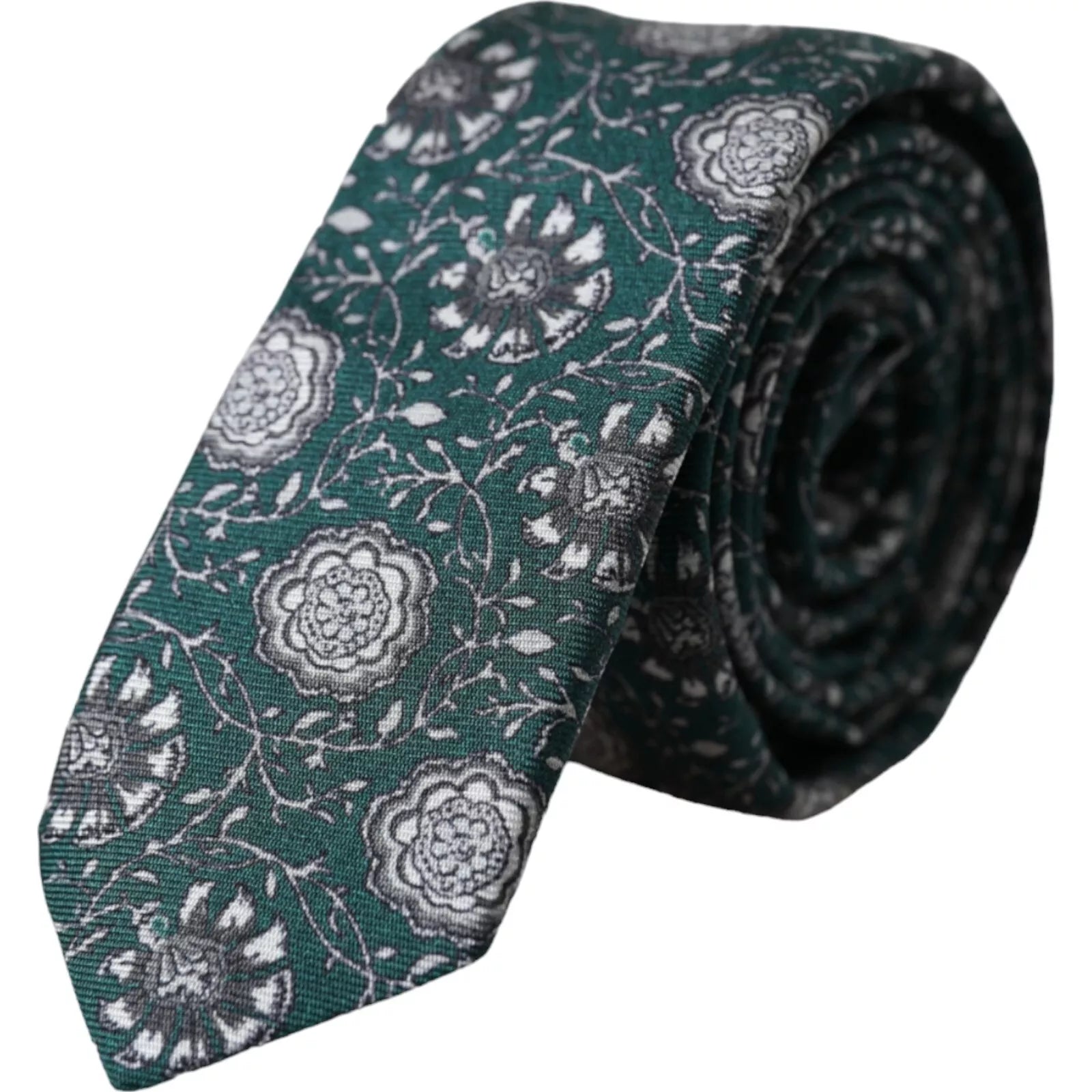 Dolce &amp; Gabbana Green Floral Print Silk Adjustable Men Tie