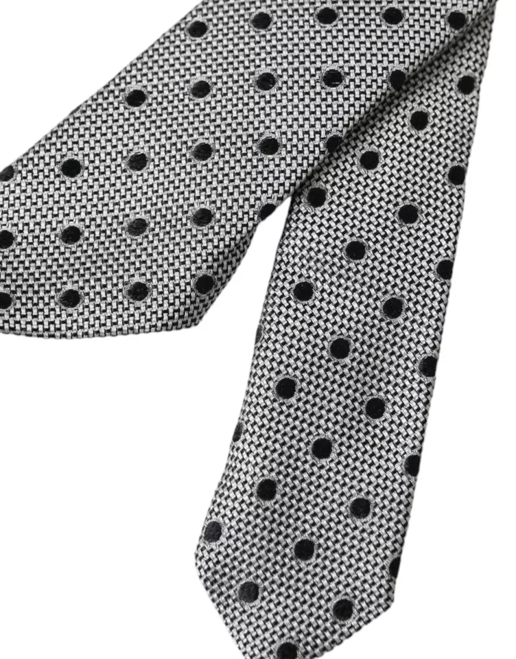 Dolce &amp; Gabbana Black White Dot Fantasy Silk Adjustable Men Tie