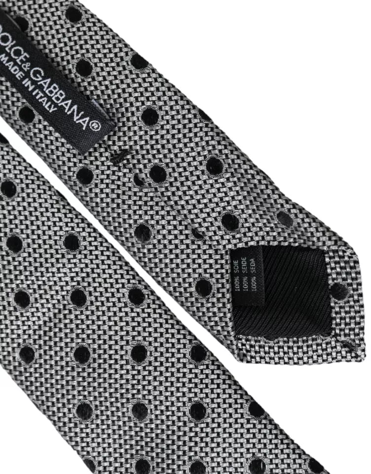 Dolce &amp; Gabbana Black White Dot Fantasy Silk Adjustable Men Tie