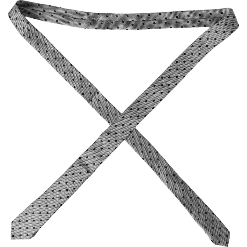 Dolce &amp; Gabbana Black White Dot Fantasy Silk Adjustable Men Tie