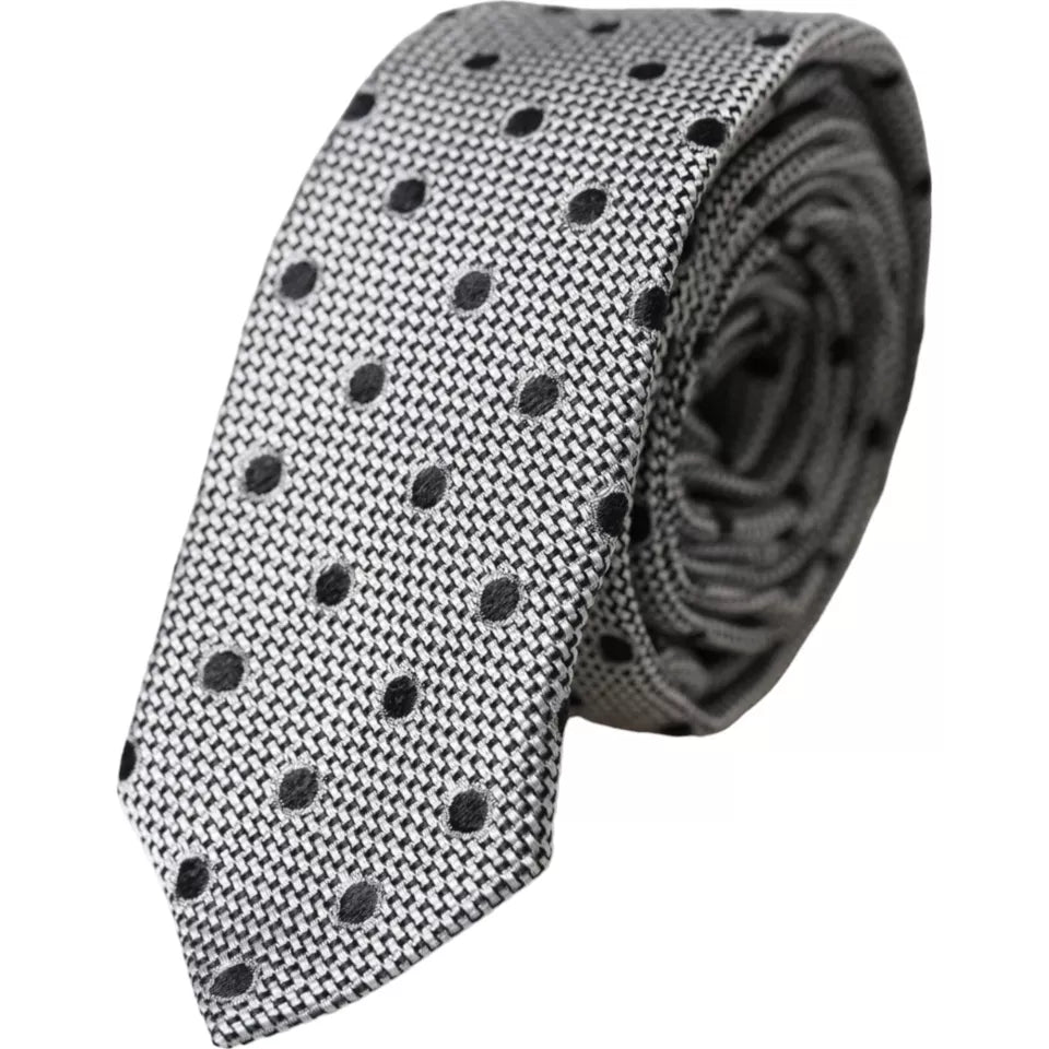 Dolce &amp; Gabbana Black White Dot Fantasy Silk Adjustable Men Tie