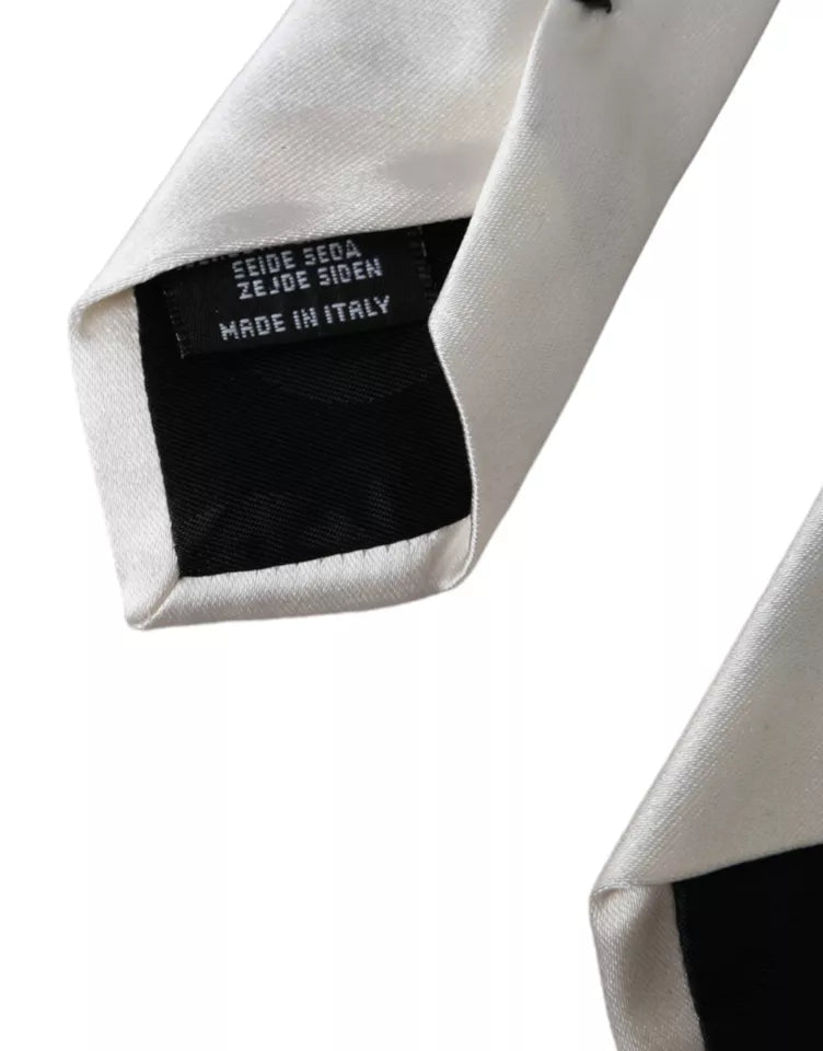 Dolce &amp; Gabbana White Satin Silk Adjustable Men Tie