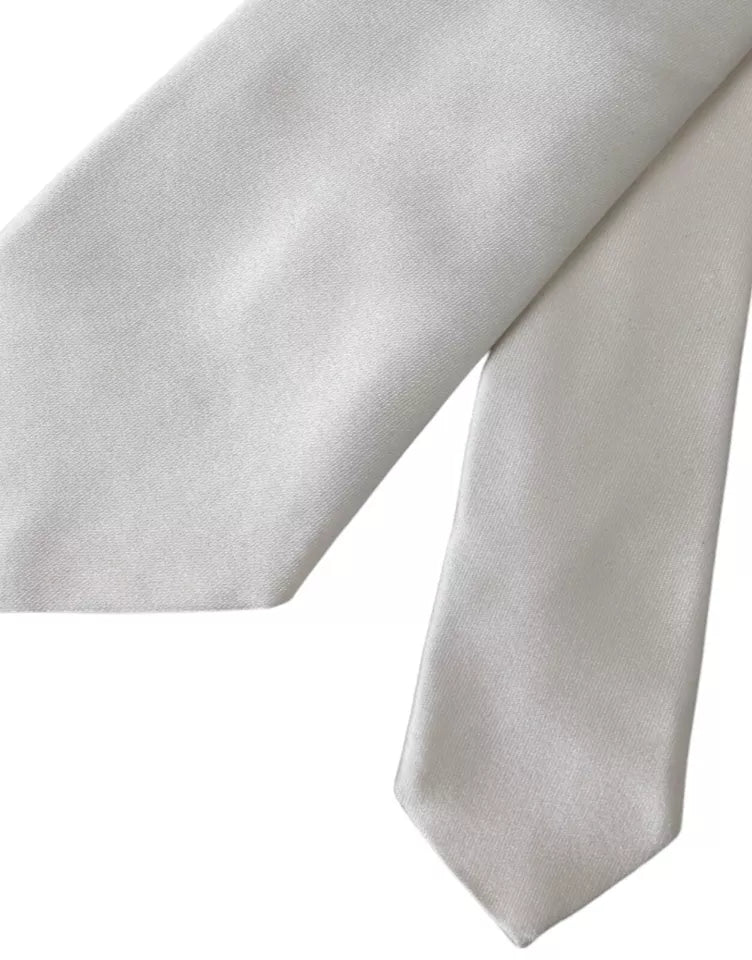 Dolce &amp; Gabbana White Satin Silk Adjustable Men Tie