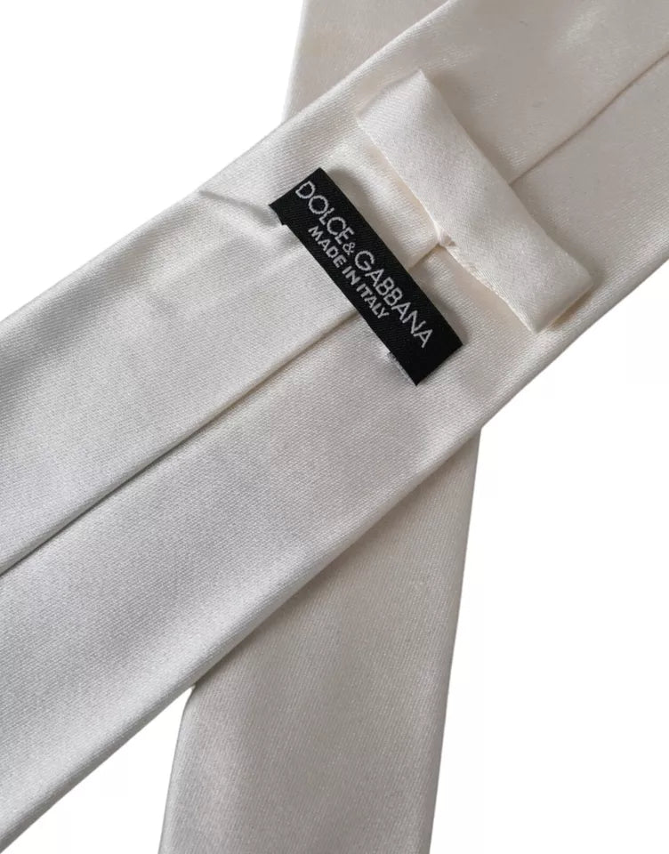 Dolce &amp; Gabbana White Satin Silk Adjustable Men Tie