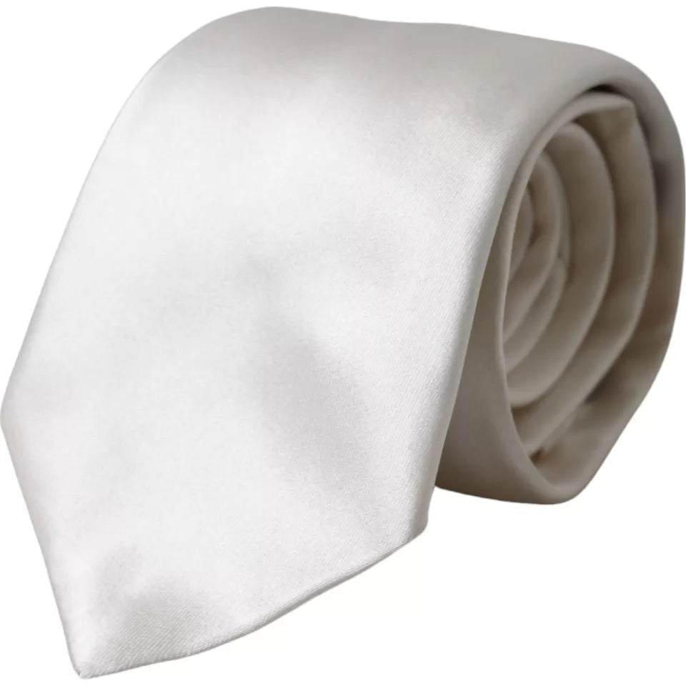 Dolce &amp; Gabbana White Satin Silk Adjustable Men Tie