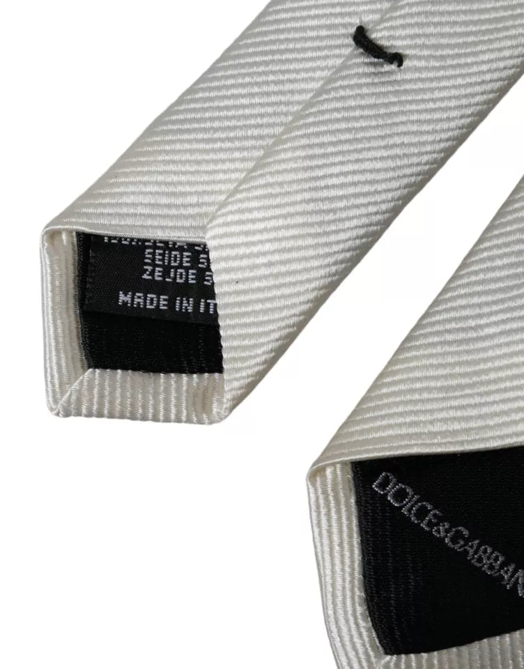 Dolce &amp; Gabbana White Solid 100% Silk Adjustable Tie