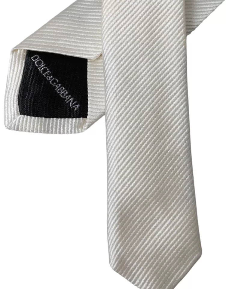 Dolce &amp; Gabbana White Solid 100% Silk Adjustable Tie