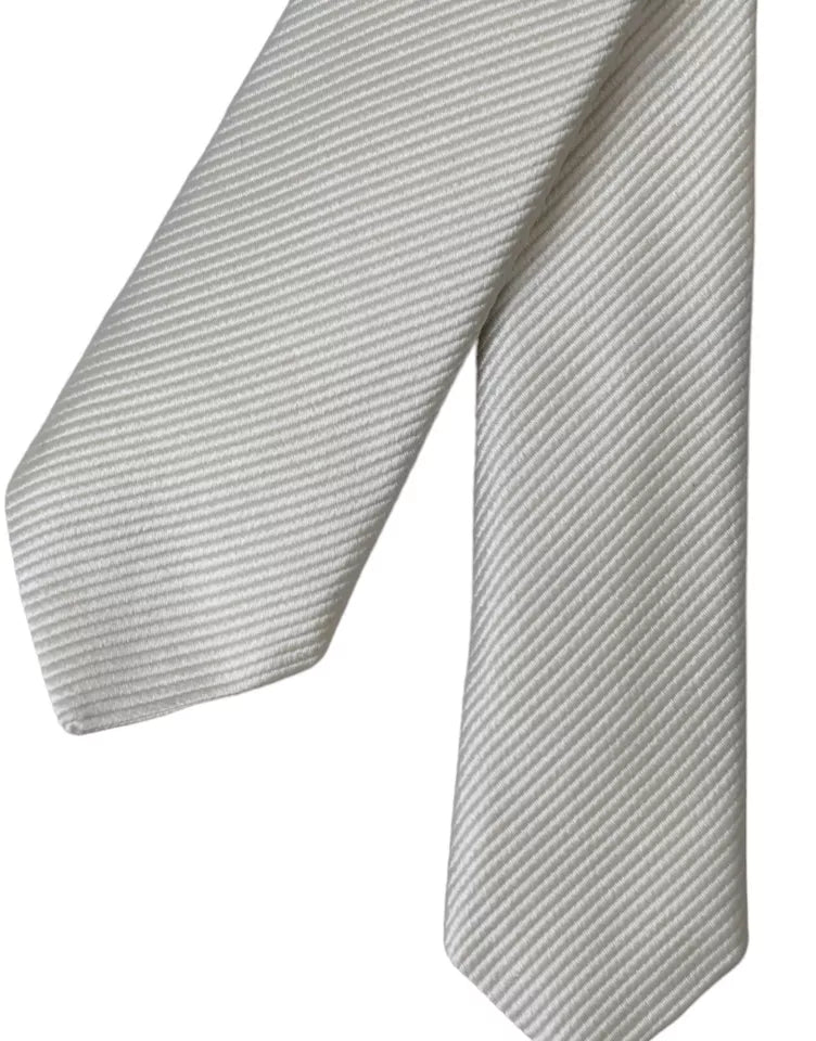 Dolce &amp; Gabbana White Solid 100% Silk Adjustable Tie