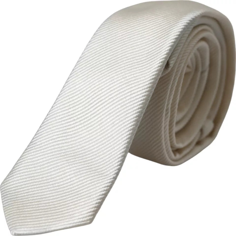 Dolce &amp; Gabbana White Solid 100% Silk Adjustable Tie
