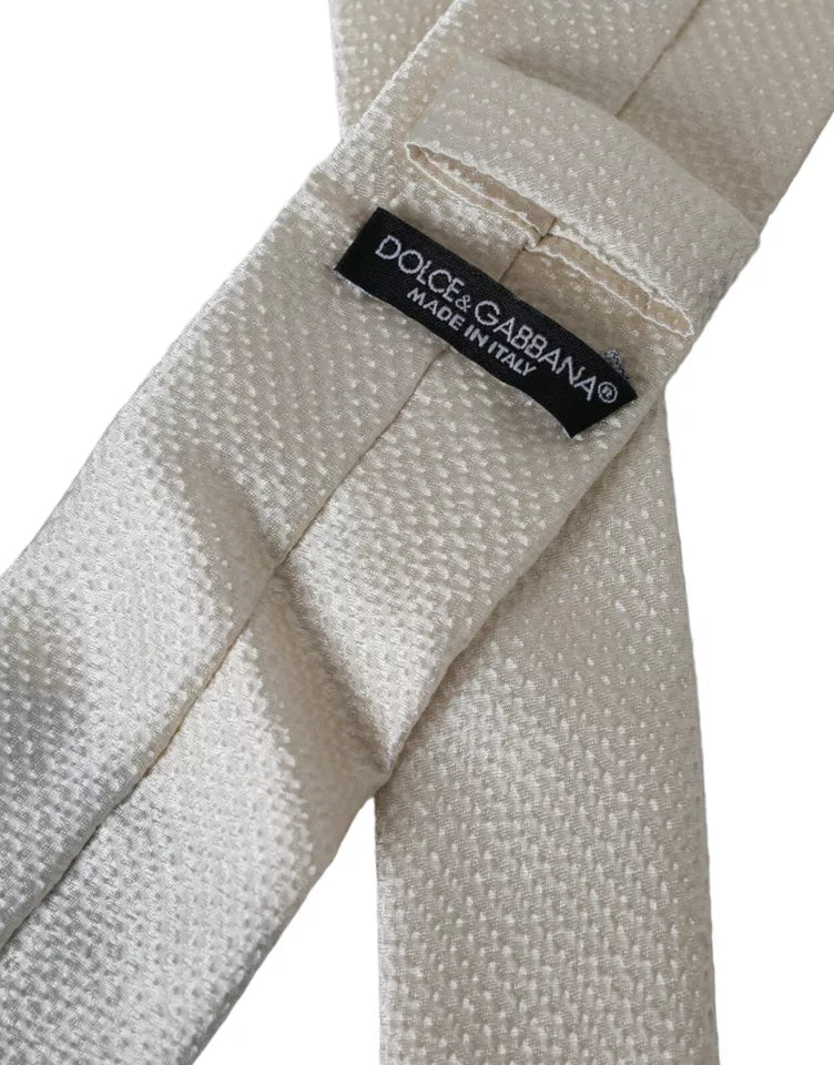Dolce &amp; Gabbana Off White 100% Silk Adjustable Necktie Men Tie