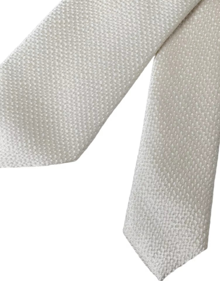 Dolce &amp; Gabbana Off White 100% Silk Adjustable Necktie Men Tie