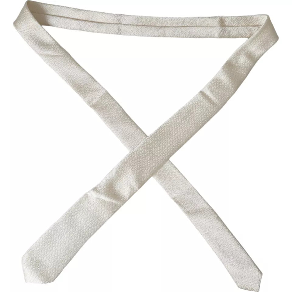 Dolce &amp; Gabbana Off White 100% Silk Adjustable Necktie Men Tie