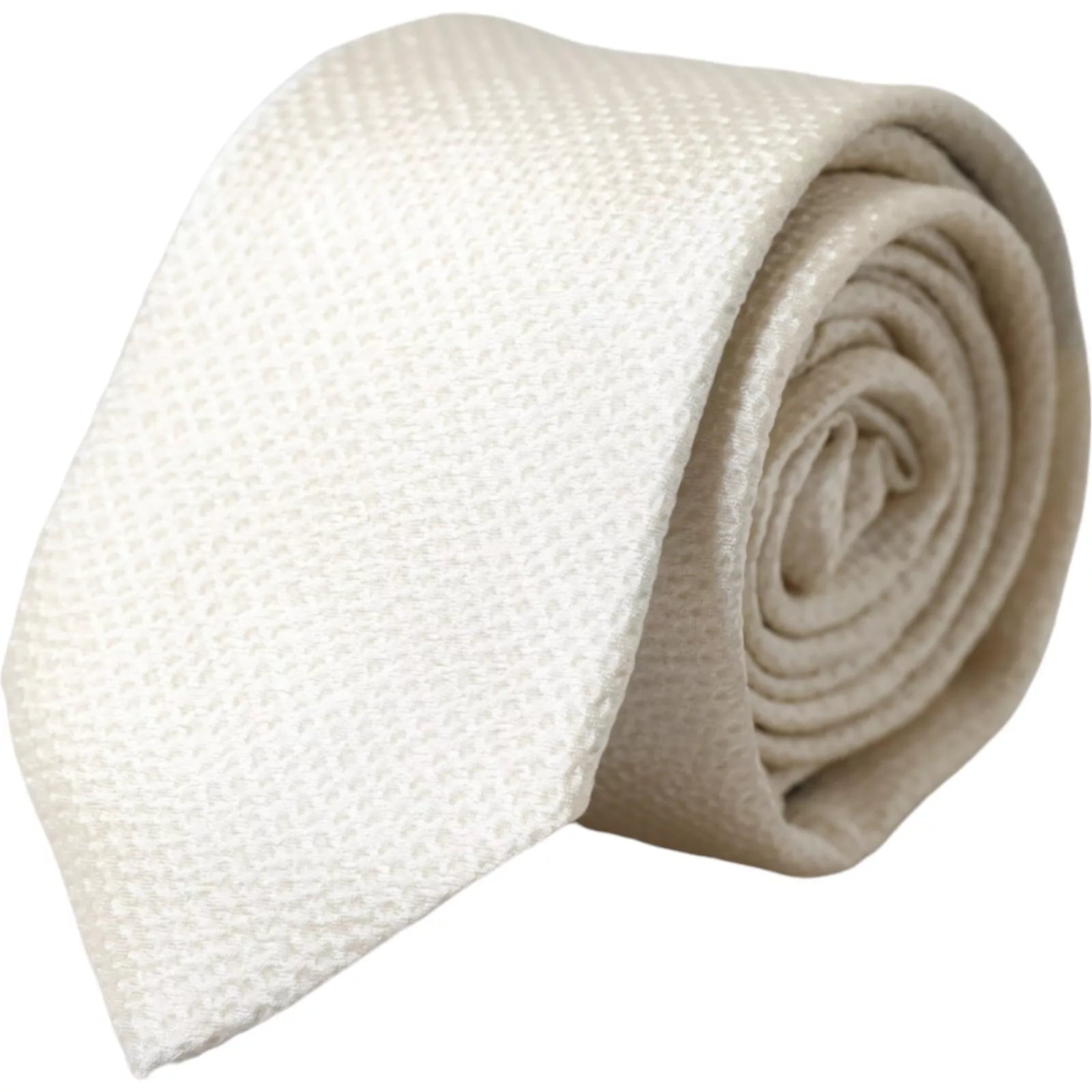 Dolce &amp; Gabbana Off White 100% Silk Adjustable Necktie Men Tie