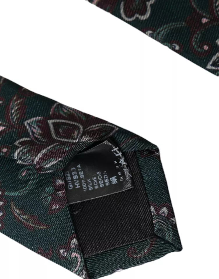 Dolce &amp; Gabbana Green Floral Print Silk Adjustable Men Tie