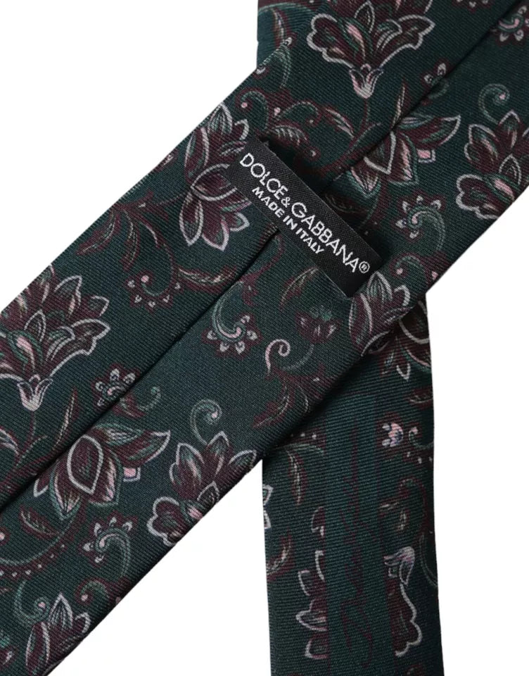 Dolce &amp; Gabbana Green Floral Print Silk Adjustable Men Tie