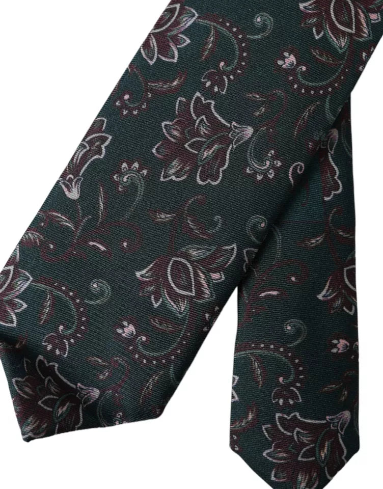 Dolce &amp; Gabbana Green Floral Print Silk Adjustable Men Tie