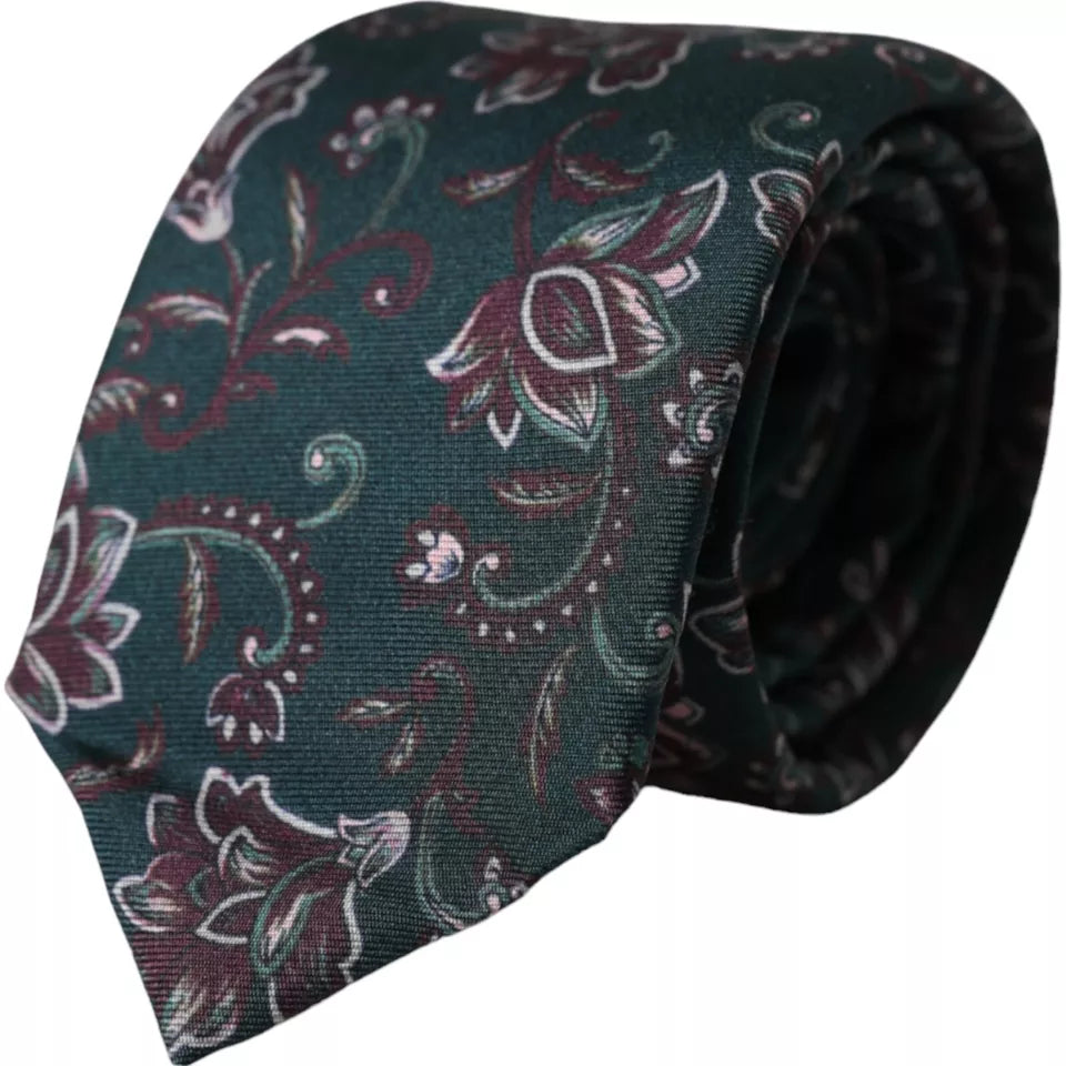 Dolce &amp; Gabbana Green Floral Print Silk Adjustable Men Tie