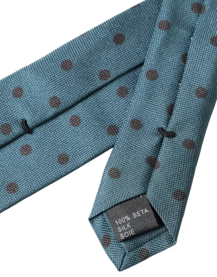 Dolce &amp; Gabbana Green Black Polka Dot Silk Adjustable Men Tie