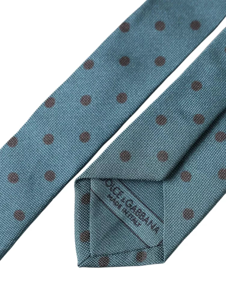 Dolce &amp; Gabbana Green Black Polka Dot Silk Adjustable Men Tie