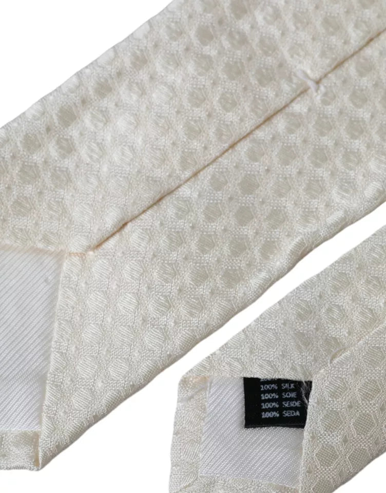 Dolce &amp; Gabbana Off White Silk Adjustable Necktie Men Tie