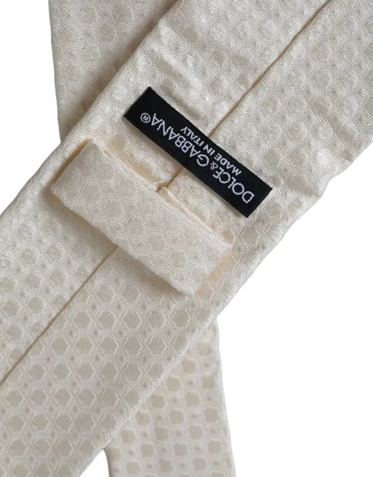 Dolce &amp; Gabbana Off White Silk Adjustable Necktie Men Tie
