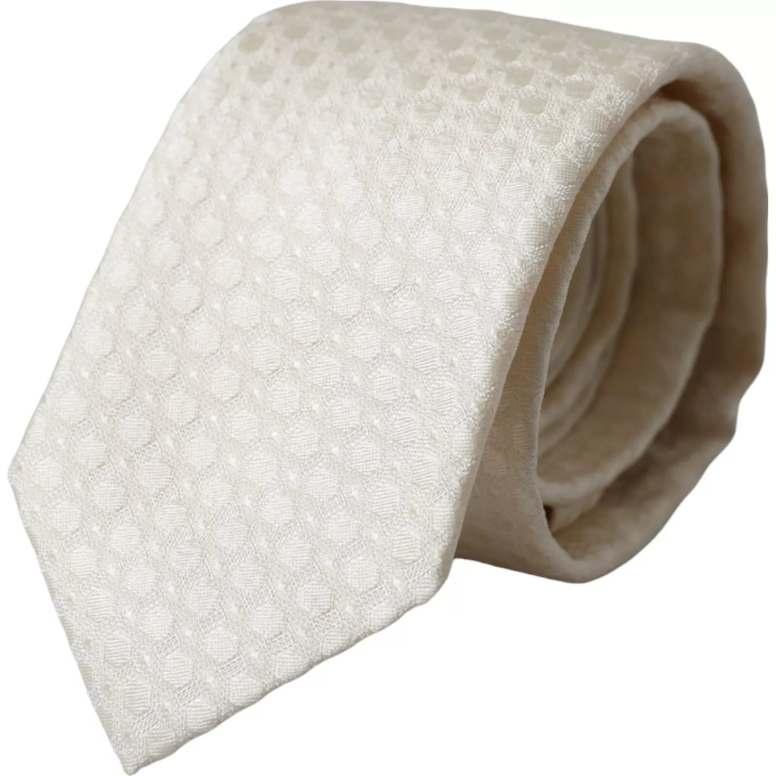 Dolce &amp; Gabbana Off White Silk Adjustable Necktie Men Tie