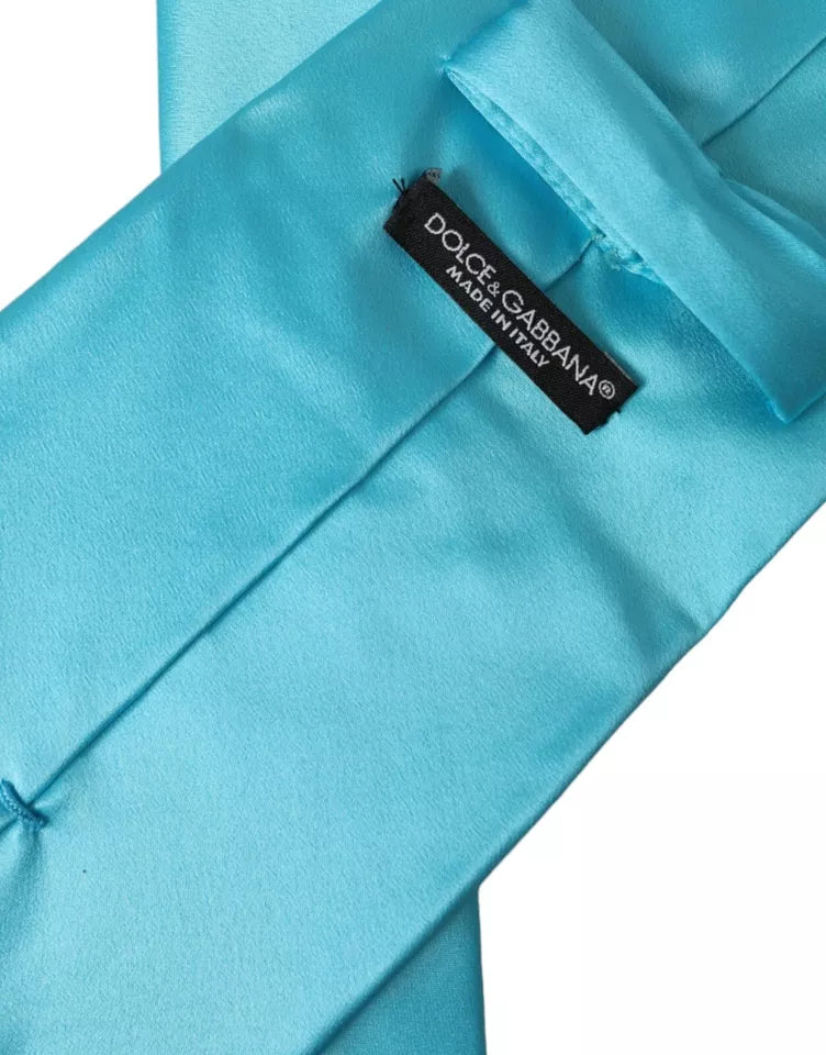 Dolce &amp; Gabbana Light Blue Satin Silk Wide Adjustable Men Tie