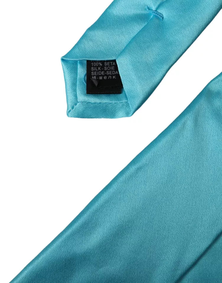 Dolce &amp; Gabbana Light Blue Satin Silk Wide Adjustable Men Tie