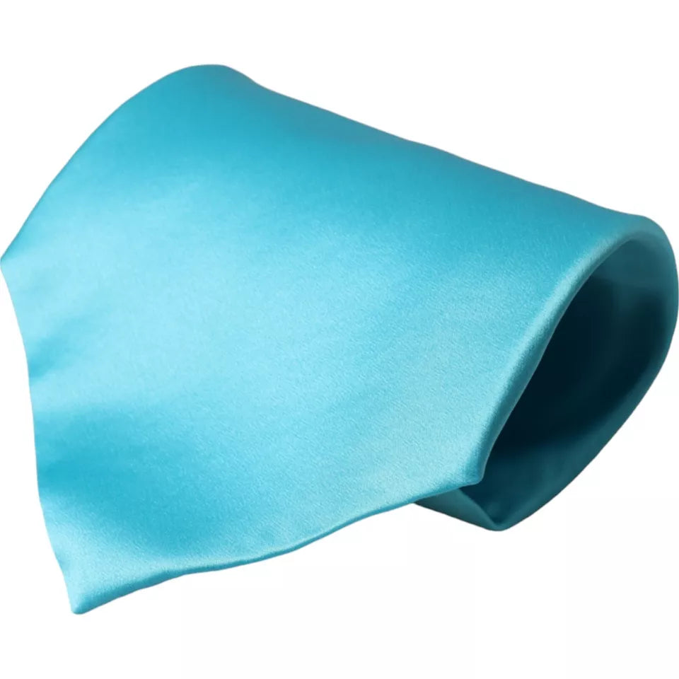 Dolce &amp; Gabbana Light Blue Satin Silk Wide Adjustable Men Tie